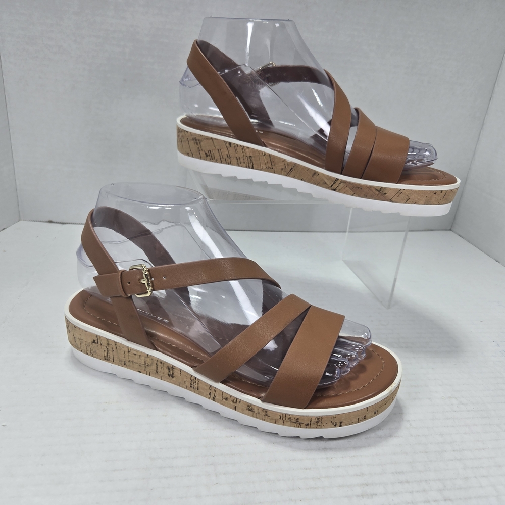 Marc Fisher Grandie Brown Wedge Sandals With Cork Details Women's Size 6 1/2 M